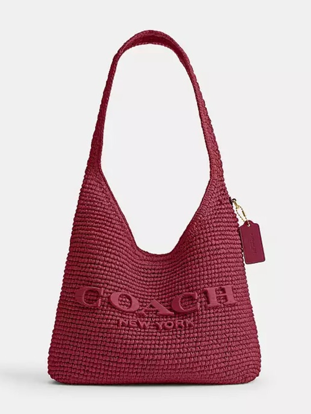 Coach Brooklyn Shoulder Bag 28 in Brass/Dark Fuchsia Straw & Calf Leather NWT